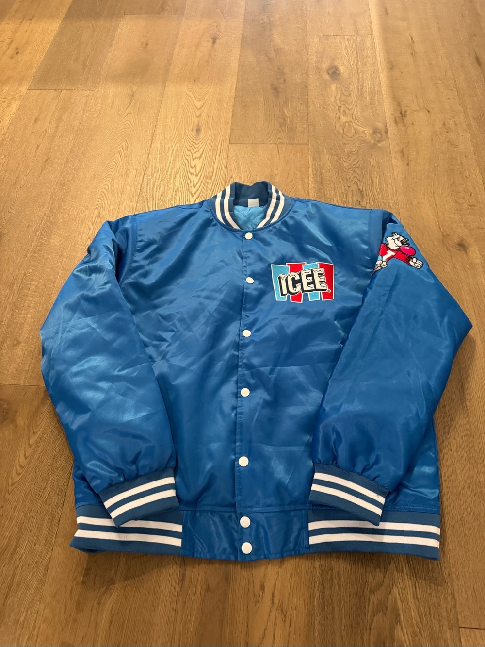 ICEE Royal Blue Satin Varsity Jacket with Logo Patch